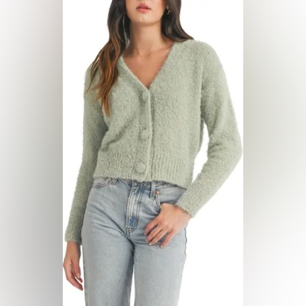 All in Favor V-Neck Cardigan XS Sage Green
